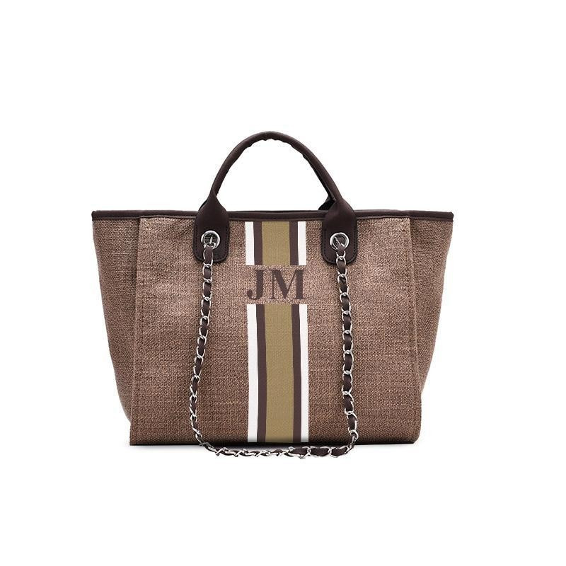 The Lily Canvas Tote Bag Medium in Mocha with White, Brown and Beige | Lily and Bean