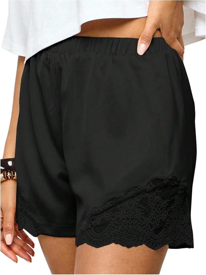 MakeMeChic Women's Satin Lace Shorts Y2k Mini Boxers Slip Shorts Lounge Bottoms Streetwear | Amazon (US)