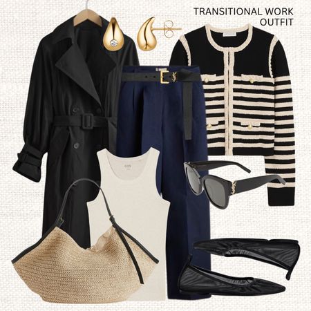Transitional work outfit 👩🏼‍💻

‼️Don’t forget to tap 🖤 to add this post to your favorites folder below and come back later to shop

Make sure to check out the size reviews/guides to pick the right size

Transitional Work Outfit, Spring Style, Spring Summer Outfit Inspiration, Smart Casual, Black Trench Coat, Striped Cardigan, Blue Tailored Trousers, Raffia Bag, YSL Sunglasses, Capsule Wardrobe 

#LTKstyletip #LTKeurope #LTKSeasonal