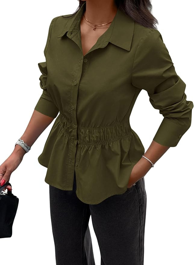 PRETTYGARDEN Women's Peplum Button Down Work Shirts | Amazon (US)