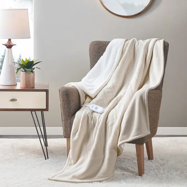 Fleece to Sherpa Heated Throw by Serta - Tan | Bed Bath & Beyond