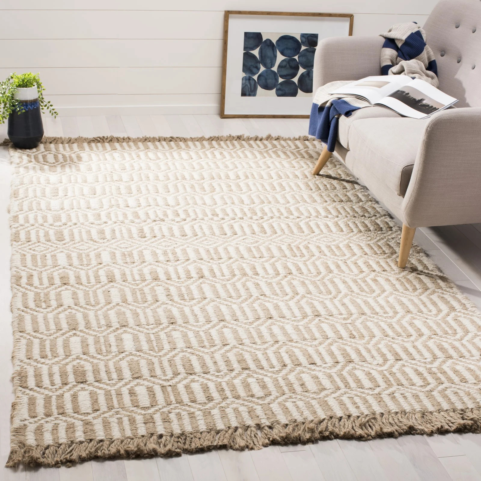 SAFAVIEH Natural Fiber Jakov Geometric Jute Area Rug, Natural/Ivory, 8' x 10' | Walmart (US)