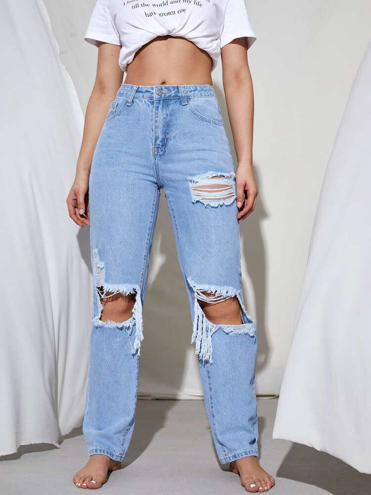 High Waist Ripped Jeans | SHEIN
