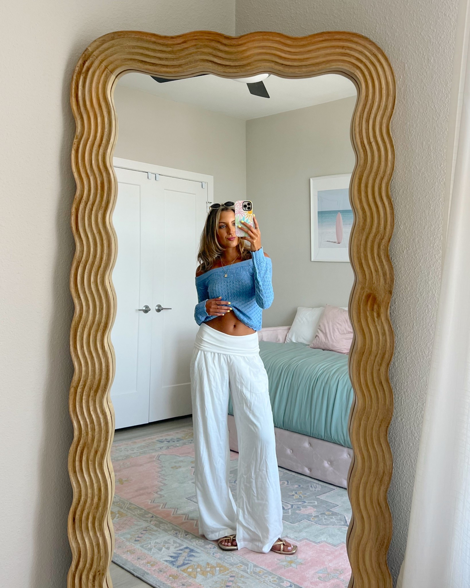 spring outfit ideas from the Hollister sale 💗 wearing a size XS in this crochet sweater and these linen pants 