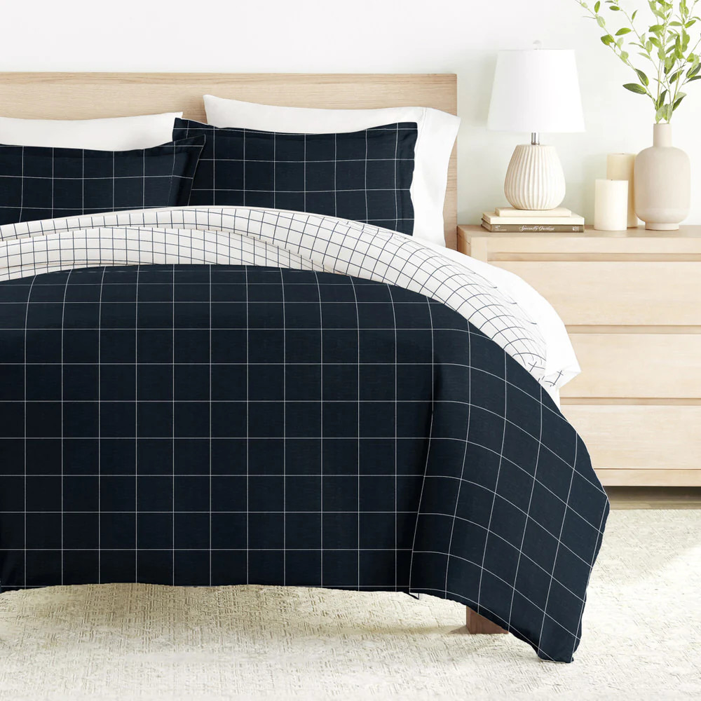 Rustic Windowpane Pattern Reversible Duvet Cover Set | Linens and Hutch