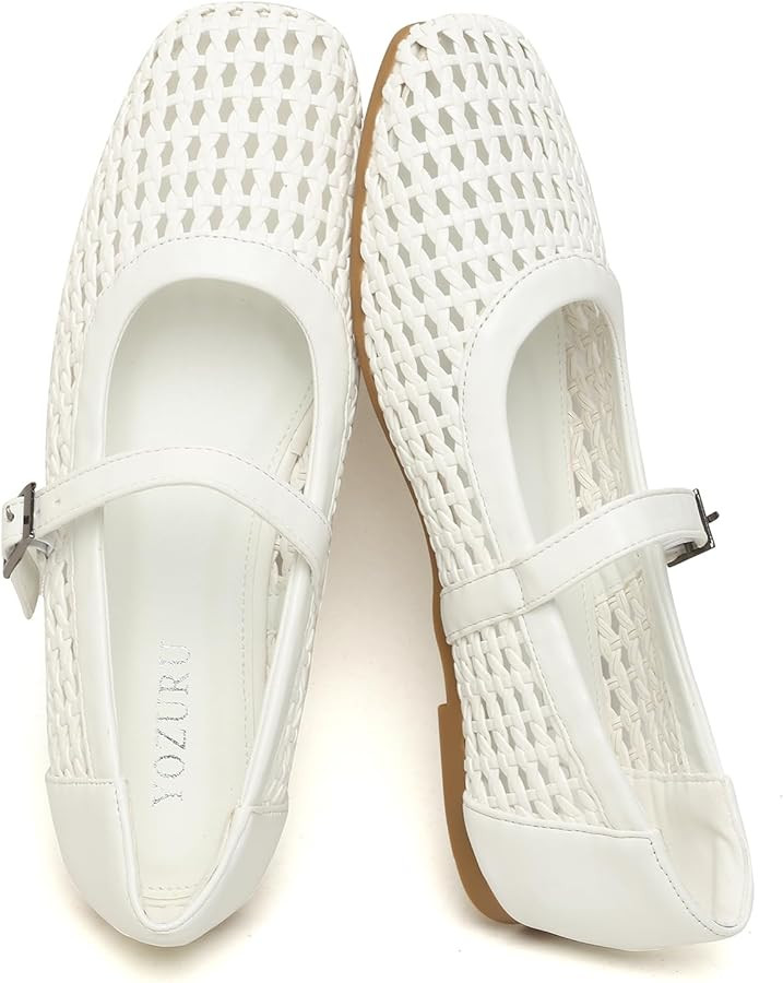 Yozuru Womens Woven Ballet Flats Mesh Mary Jane Shoes Dressy Squared Toe Comfortable Buckle Strap... | Amazon (US)