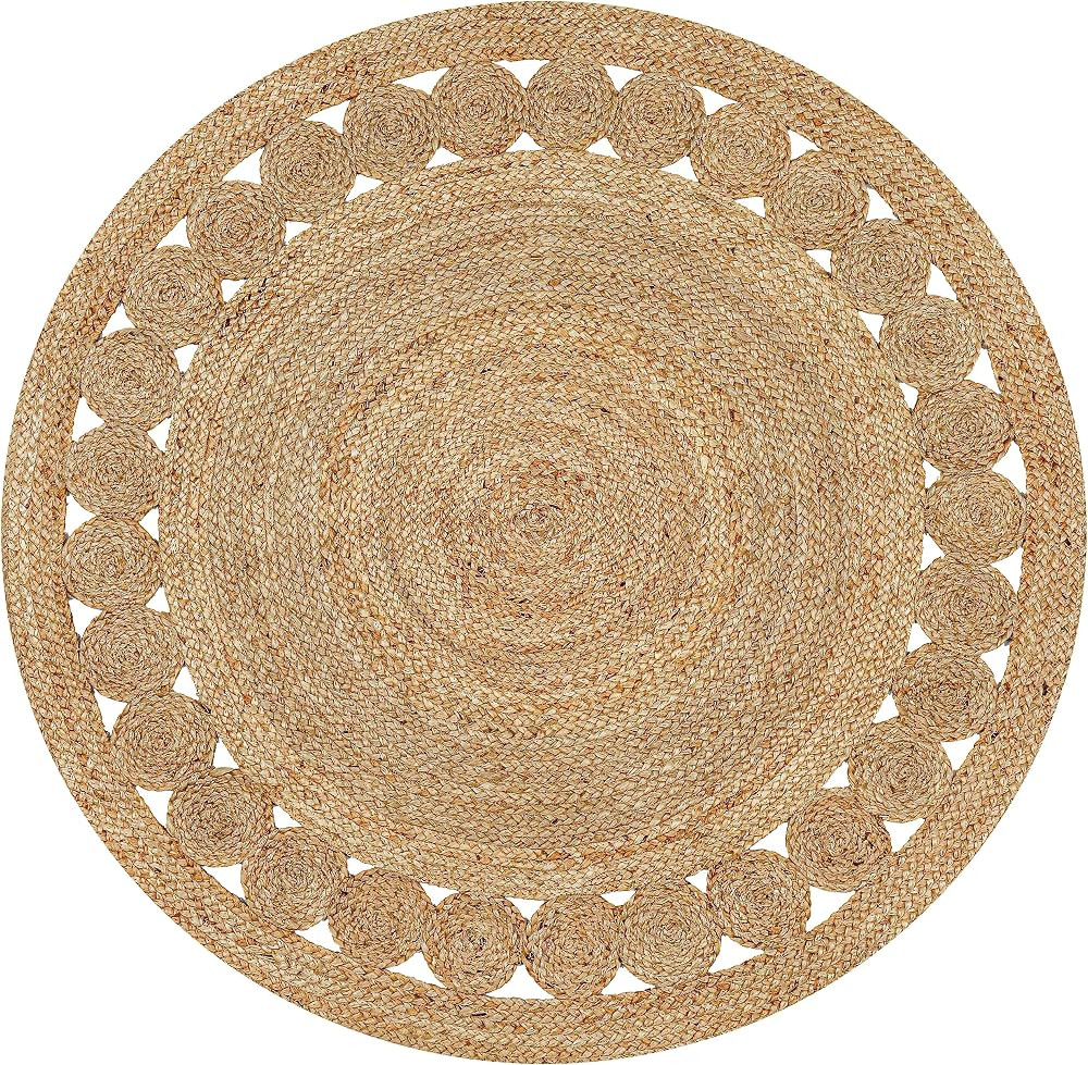 Bedding Craft Hand Woven Farmhouse Jute Area Rug 8 Ft Round Natural Yarn, Rustic Vintage Beige Br... | Amazon (US)