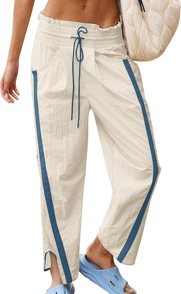 Track Pants Women Casual Drawstring Barrel Pant Lightweight Baggy Contrast Color Workout Pants wi... | Amazon (US)