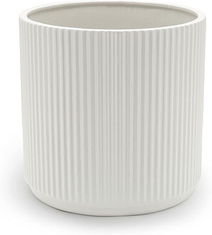 Amazon Basics Fluted Ceramic Round Planter, 10-Inch, White | Amazon (US)