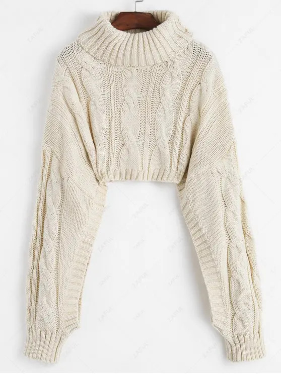 Cable Chunky Knit Crop Drop Shoulder Sweater   WARM WHITE | Zaful UK
