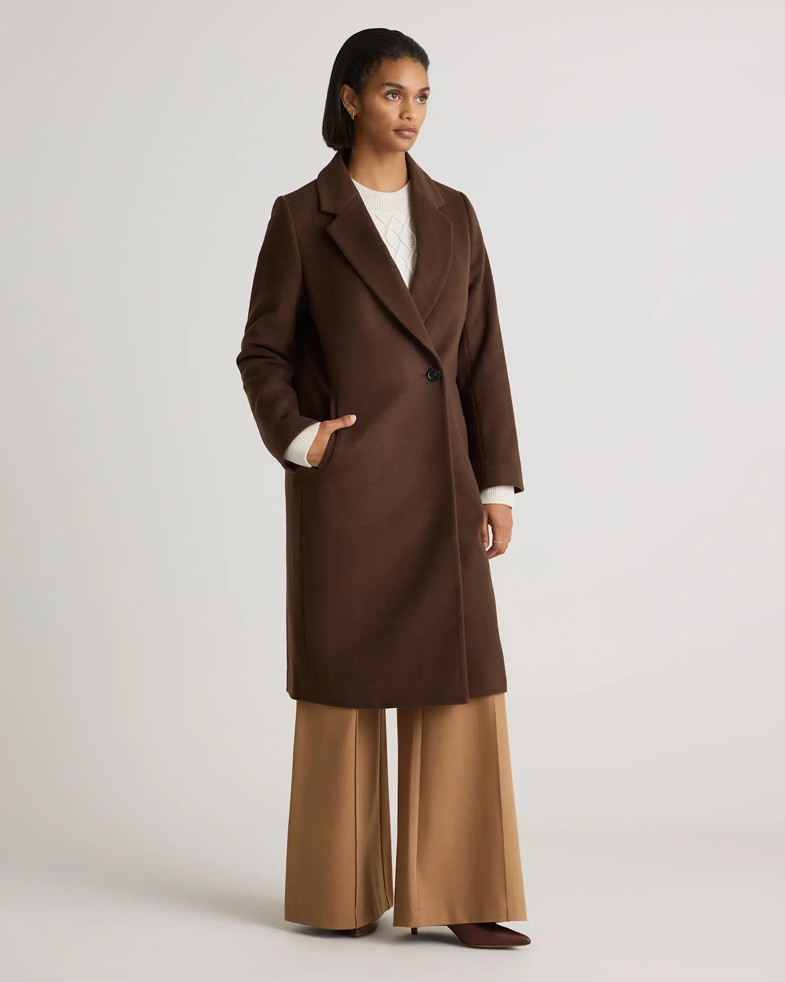 Italian Wool Classic Single-Breasted Coat in Dark Chocolate | Quince