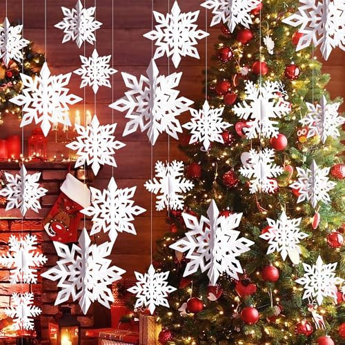 OLIKER 36PCS Christmas Paper Snowflake Ornament White Snowflakes Ornaments Christmas Tree Decorations Hanging Snowflake Decorations for Winter Indoor Outdoor Holiday Decor (36, White Snowflakes) | Amazon (US)