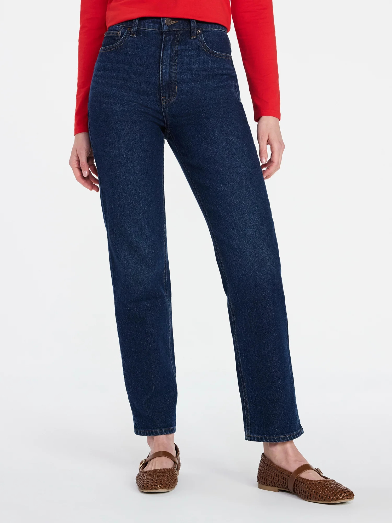 Time and Tru Women's High Rise Straight Leg Jeans, 30" Inseam Regular, Sizes 0-20, 10S-16S | Walmart (US)