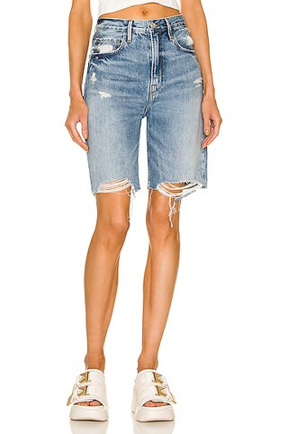 FRAME High Rise Bermuda Shorts in Baines Rips | FWRD | FWRD 