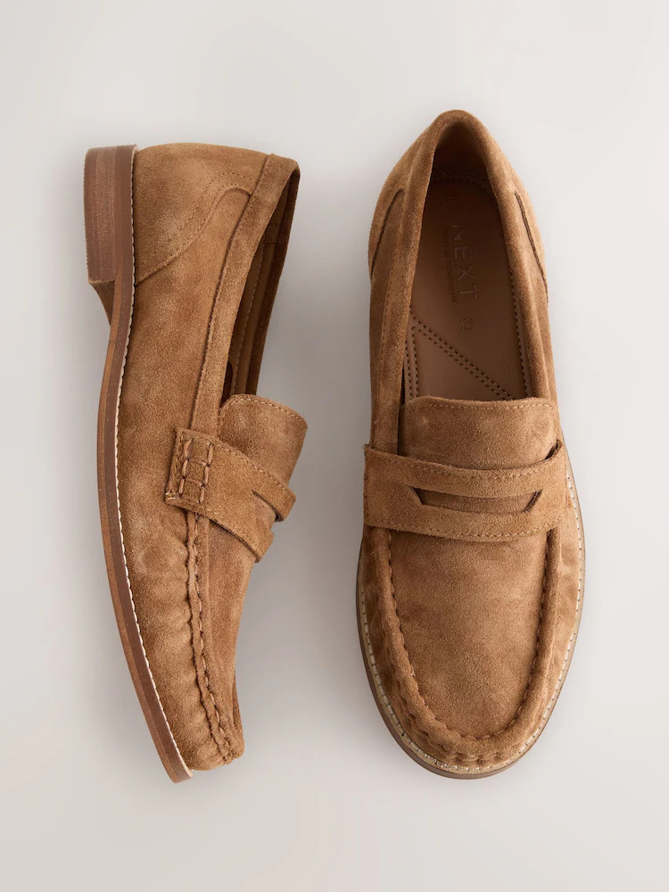 Tan Brown Extra Wide Fit Forever Comfort\u00ae Leather Ruched Saddle Loafers | Next US