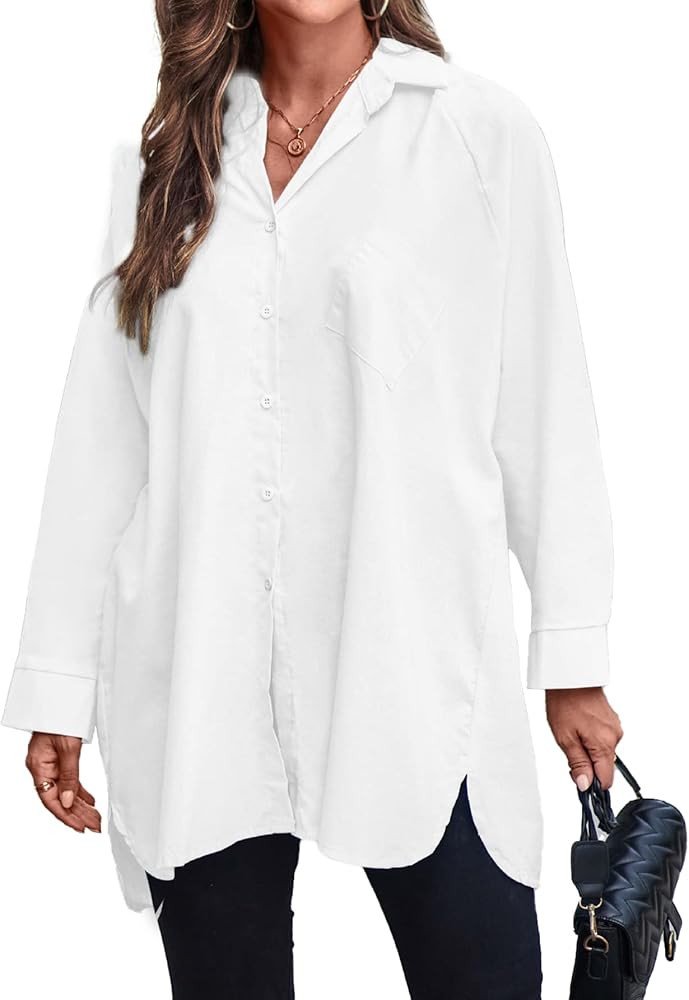 LYANER Women's Long Sleeve Stand Collar Half Button Irregular Hem Basic Shirt Top | Amazon (US)