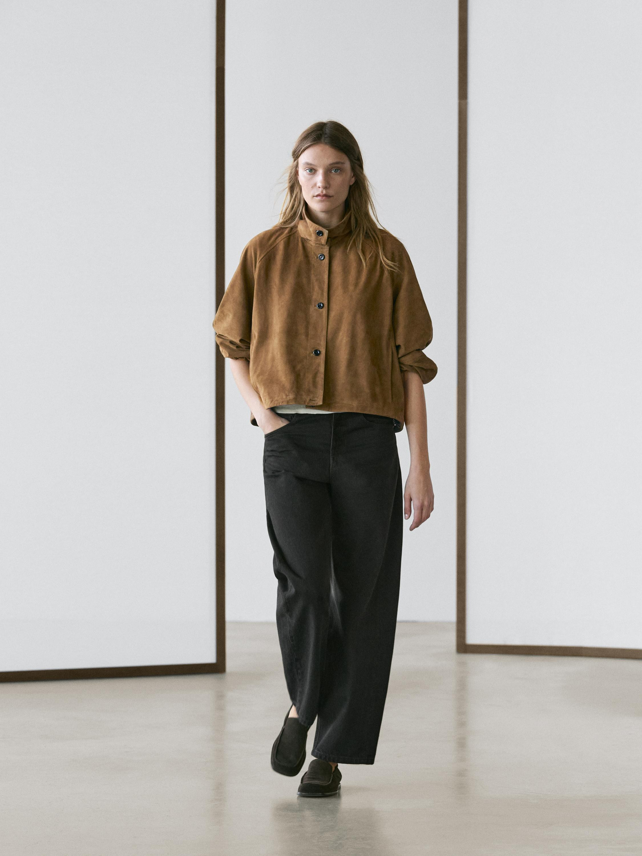 Kurze Bomberjacke aus Wildleder | Massimo Dutti DE