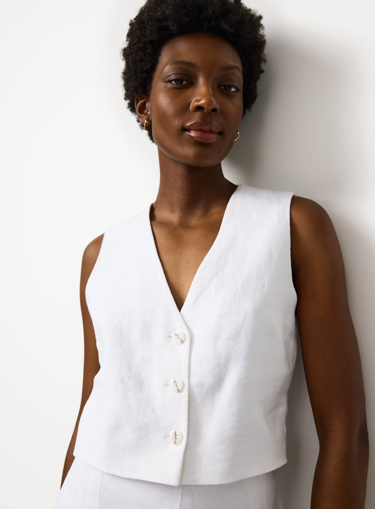 White Pure Linen Co-ord Waistcoat | Tu Clothing