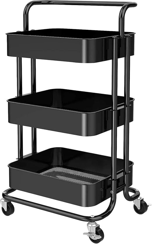 Pipishell 3 Tier Mesh Utility Cart, Rolling Metal Organization Cart with Handle and Lockable Whee... | Amazon (US)