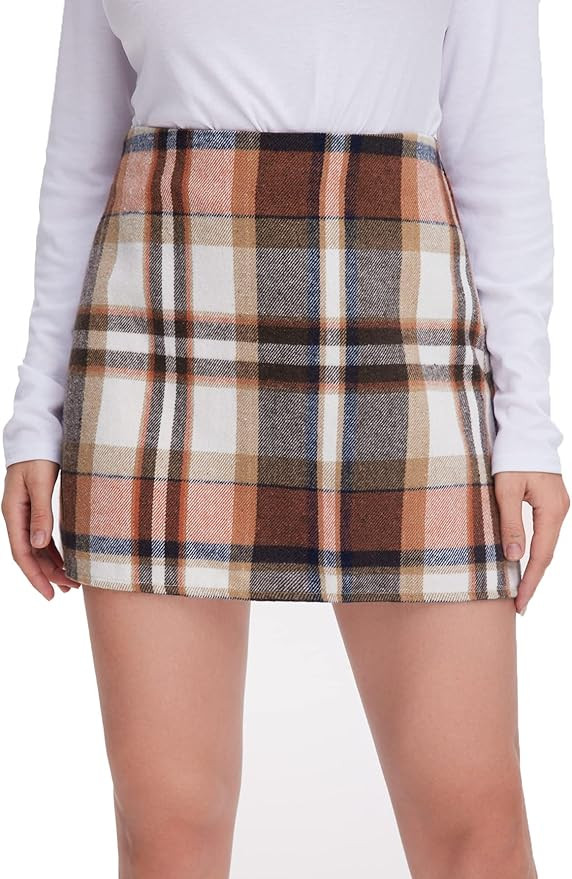 MakeMeChic Women's Plaid Skirt High Waisted Pencil Mini Skirt | Amazon (US)