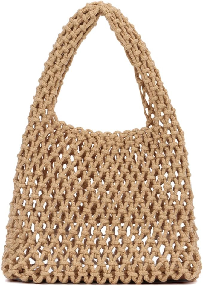 Freie Liebe Small Crochet Tote Bag for Women Summer Mesh Woven Handbags Beach Hobo Bag | Amazon (US)