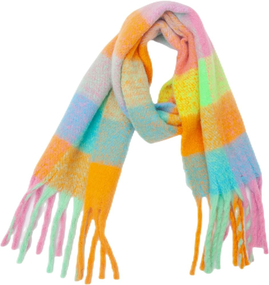 Yatemiole Women's Cashmere Big Coloured Checked Scarf Winter Warm Wrap Scarf | Amazon (US)