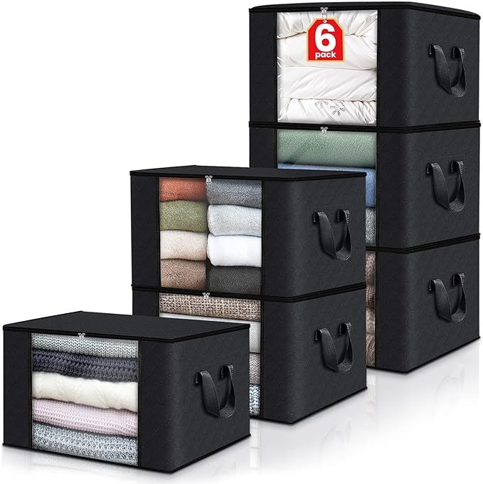 Fab totes 6 Pack Clothes Storage, Foldable Blanket Storage Bags, Storage Containers for Organizin... | Amazon (US)