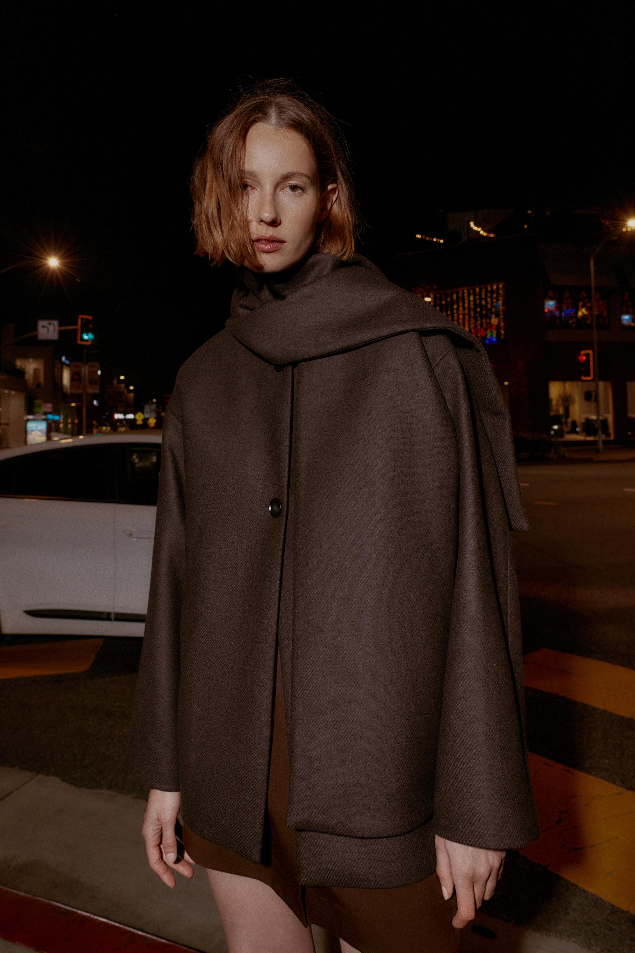 WOOL BLEND SHORT COAT WITH SCARF | Zara US