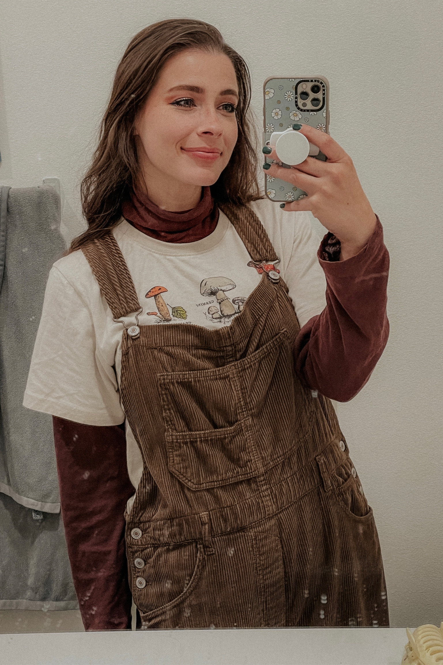 I am a lover of layers forever and always. Just because it’s no longer summer doesn’t mean I can’t find a way to style this little mushroom short sleeve shirt!

I have used this turtleneck from Everlane many a time to make pieces pop. Wearing these oversized Ziggy Overalls from Free People also just makes this a comfy autumnal dream of a casual outfit.

Most of these items are now either sold out/not made or not the right colour, but I was able to link the correct overalls, just a different color! Regardless, any tshirt/turtleneck/overall combo would look stellar (:

Turtleneck Size: Medium
Shirt Size: Medium
Overalls: Large (i can wear a medium, but I like mine even more oversized!)

#LTKstyletip #LTKfit #LTKSeasonal