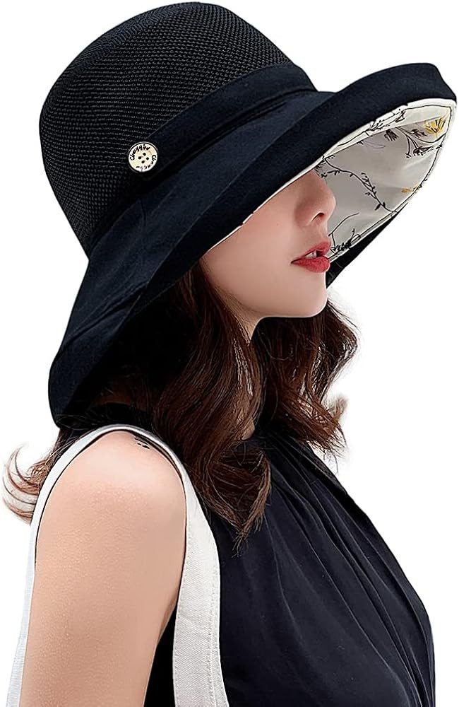 Women Mesh Sun Hats Summer Beach UV Protection UPF Packable Wide Brim Chin Strap | Amazon (US)