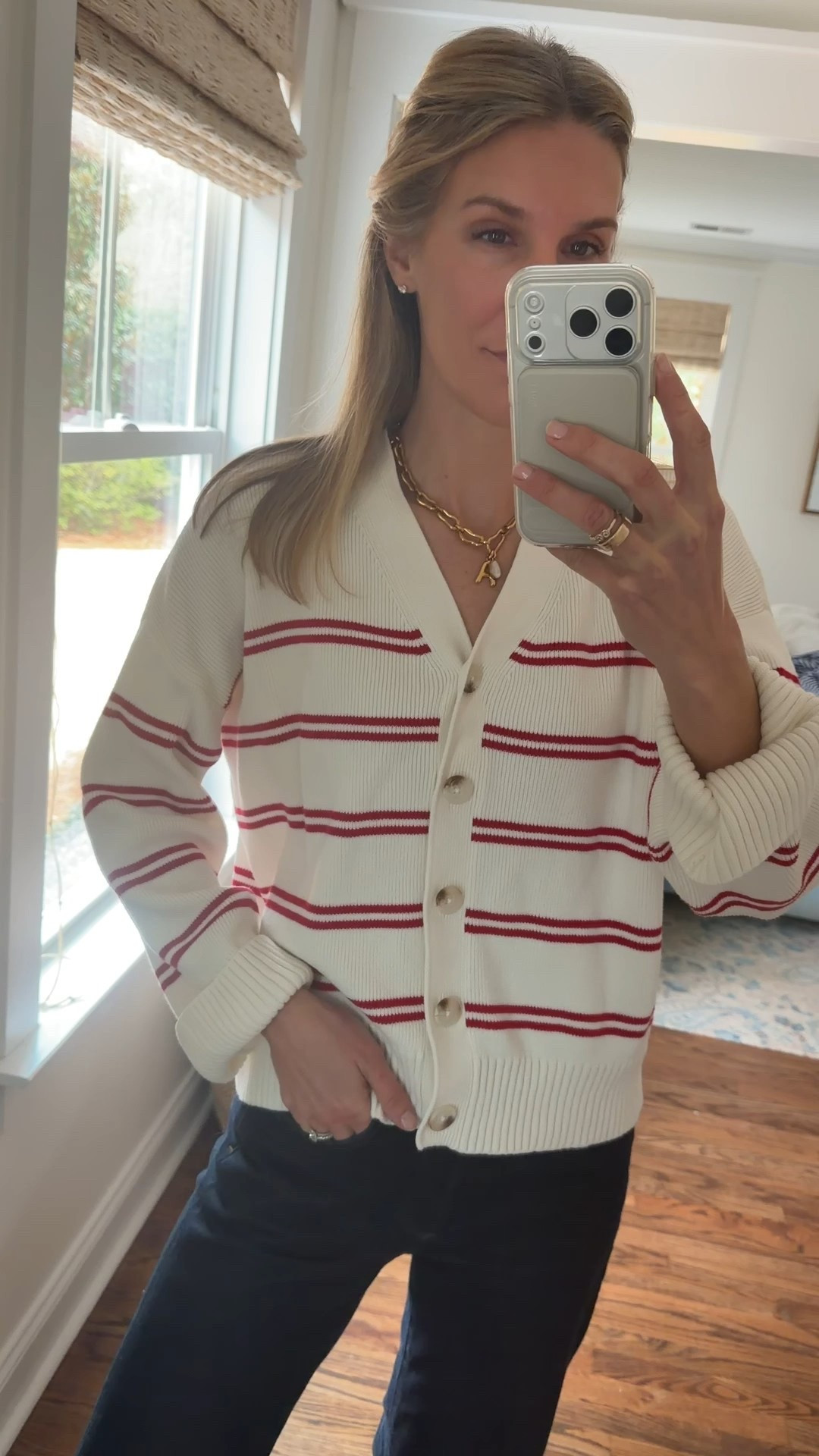 Stripe cardigan that I pair with jeans or as an extra layer with pajamas. Runs big- wearing small !

#LTKSaleAlert