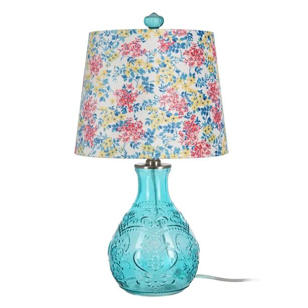 The Pioneer Woman Washy Ditsy Embossed Table Lamp with Pretty Posies Linen Shade, Teal | Walmart (US)