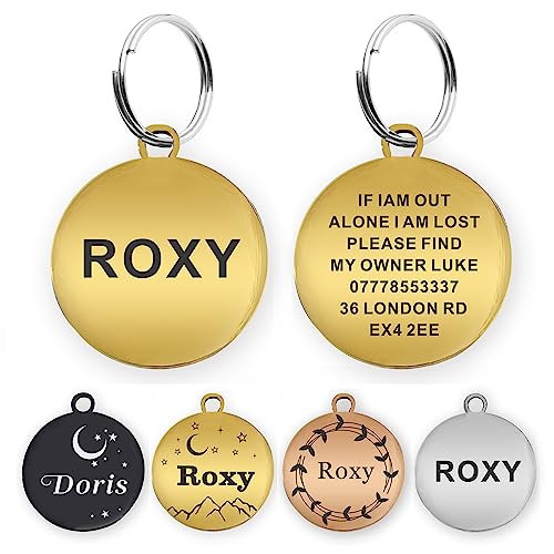 Dog Tags Engraved for Pets Personalized Dog Name Tags Dog ID Tags Small Cat Tags Large Dog Collar Tags Custom Text Stainless Steel Engraved on Both Sides(L Gold) | Amazon (US)