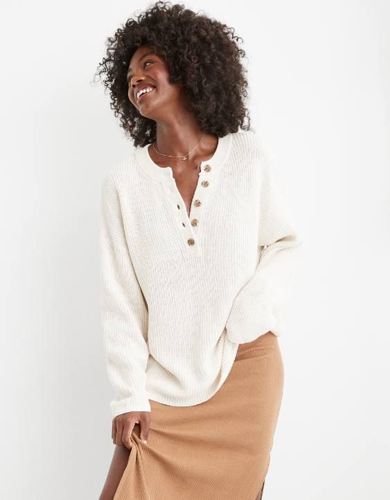 Aerie Oversized Henley Sweater | American Eagle Outfitters (US & CA)