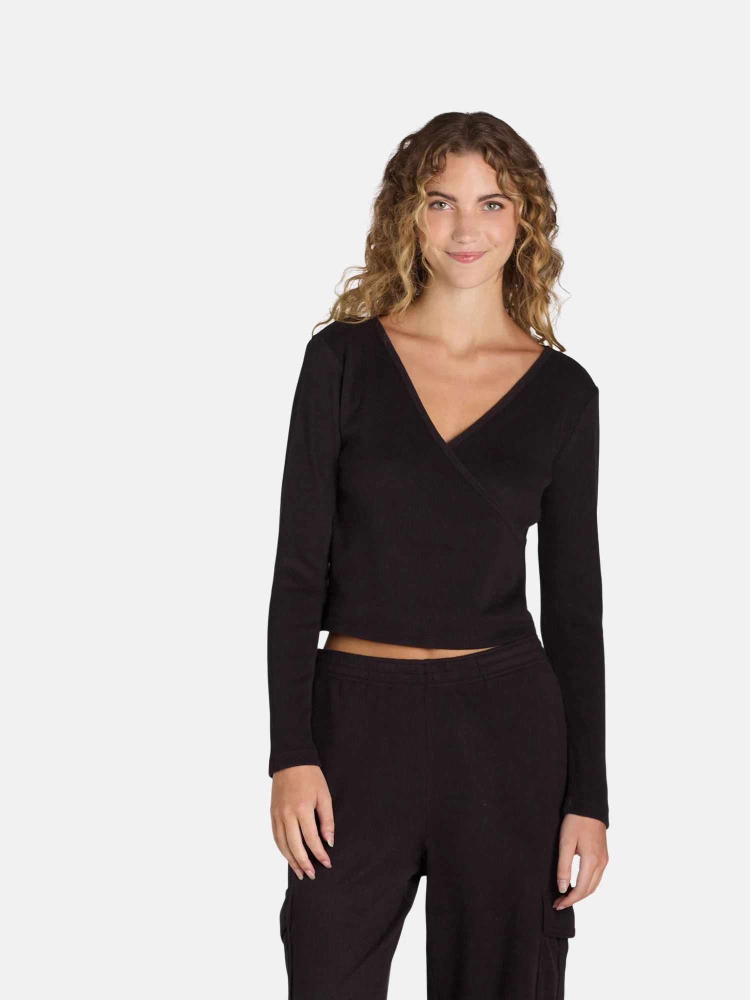 No Boundaries Brushed Waffle Knit Wrap Sleep Top, Women’s, Sizes XS-XXL | Walmart (US)