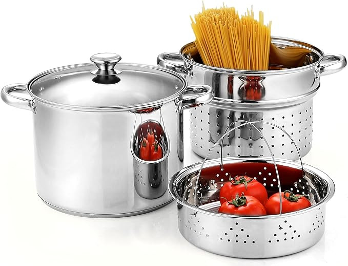 Cook N Home 4-Piece 8 Quart Multipots, Stainless Steel Pasta Cooker Steamer | Amazon (US)