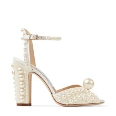 White Satin Sandals with All-Over Pearl Embellishment | Jimmy Choo (US)