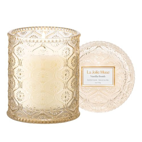 LA JOLIE MUSE Vanilla Bomb Candle | Vanilla, Lemon Zest & Patchouli | 6 oz Cotton Wick | Natural Soy Wax | 40 Hours Clean Burn | Gift-Ready for Hosts | Elegant Home Décor | Amazon (US)
