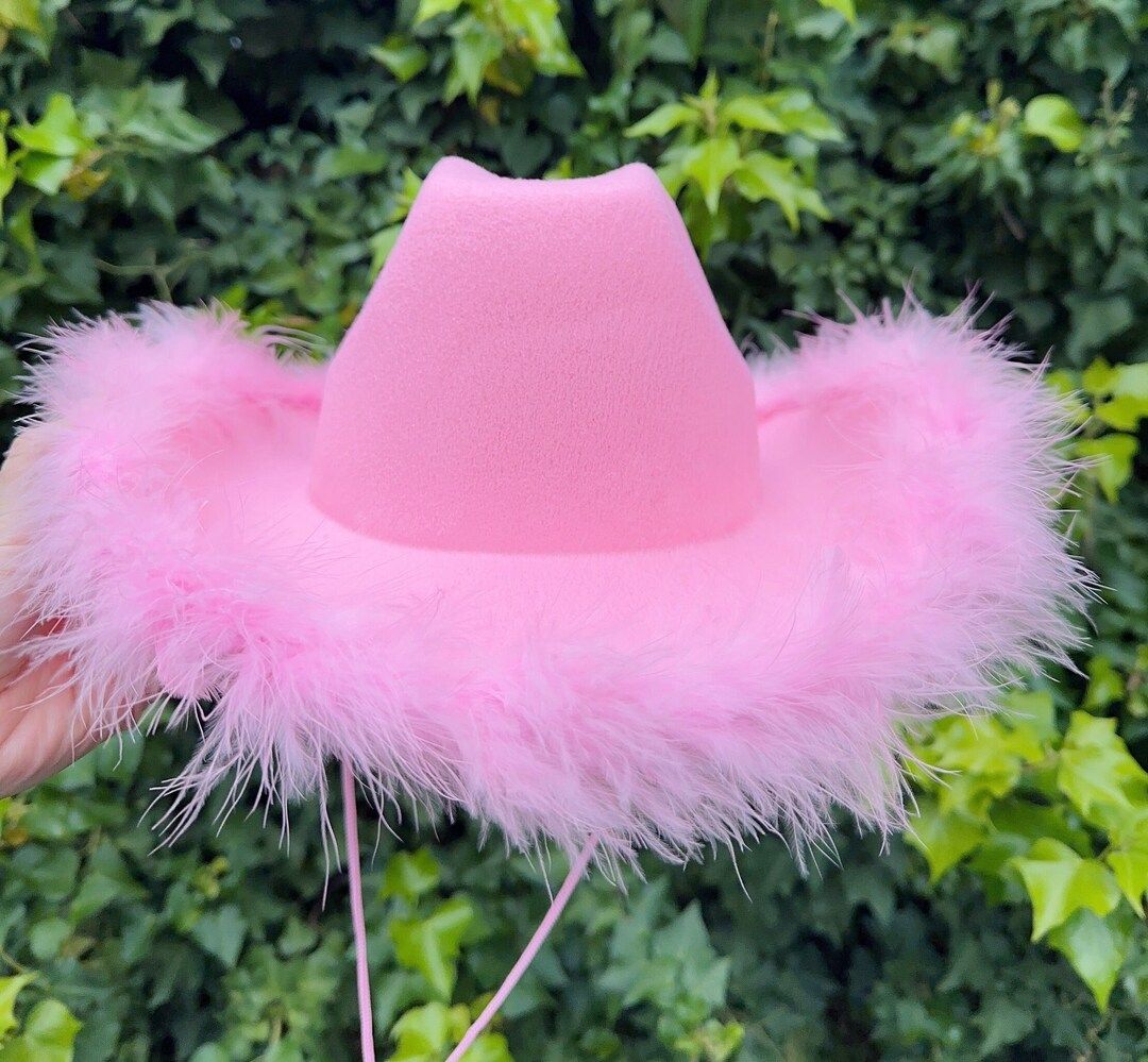 Pink Cowboy Hat With Feather Pink Cowgirl Hatcountry Western - Etsy | Etsy (US)