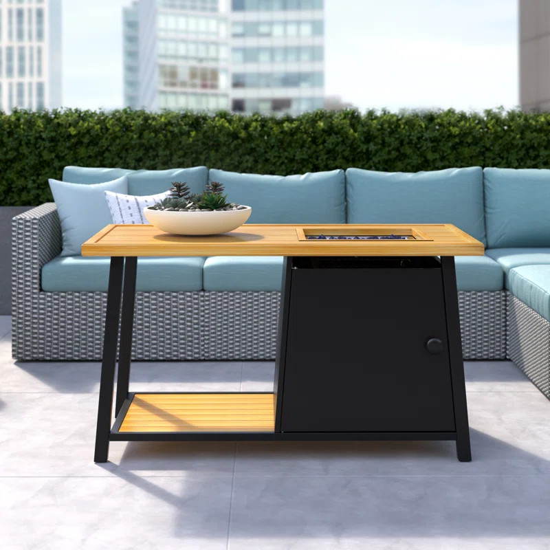 46-Inch Rectangular Outdoor Gas Fire Pit Table with Storage Space | Wayfair North America