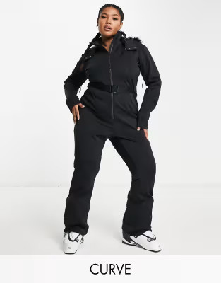 ASOS 4505 Curve ski belted ski suit with slim kick leg and faux fur hood | ASOS (Global)