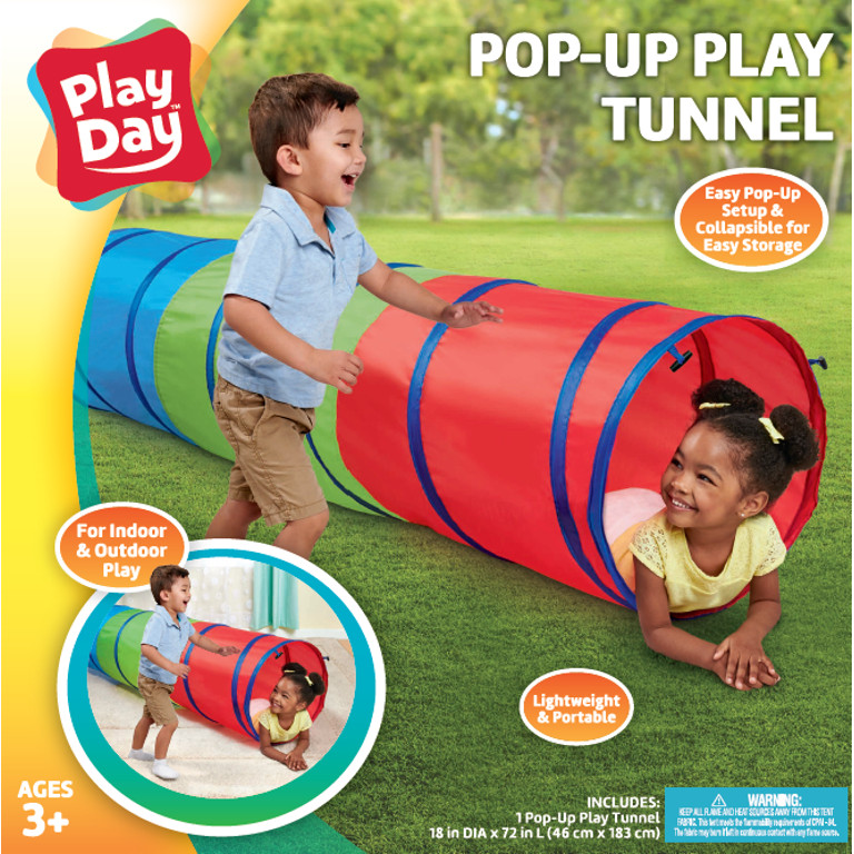 Play Day Pop Up Play Tunnel 6 Foot Portable Foldable Indoor Outdoor Fun Ages 3+ - Walmart.com | Walmart (US)