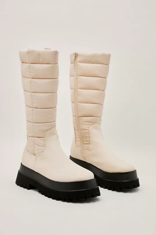 Padded Calf High Faux Leather Chunky Boots | Nasty Gal (US)