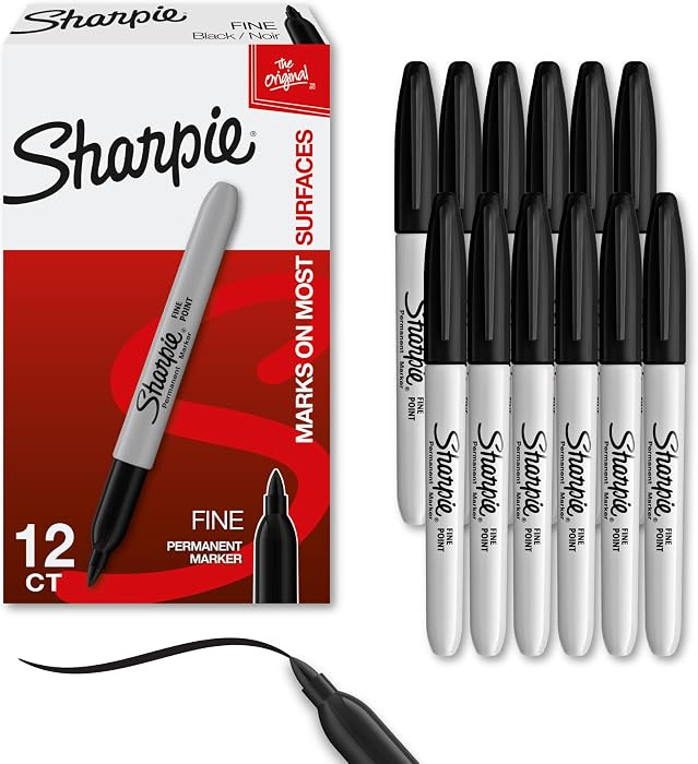 Sharpie Permanent Markers, Fine Tip, Black, 12 Count - Quick Drying, Fade Resistant, For Wood, Pl... | Amazon (US)