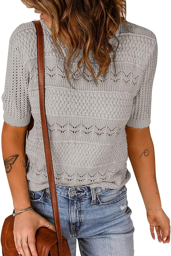 Dokotoo Womens Short Sleeve Sweaters Tops Crew Neck Pullover Shirt Lightweight Knit Sweater Blous... | Amazon (US)