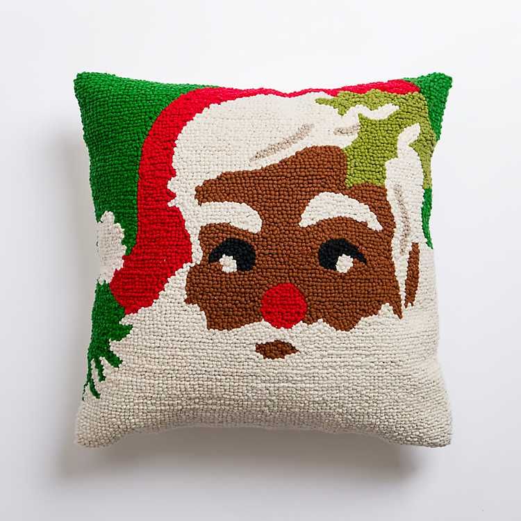 New! Vintage Cheerful Santa Hooked Christmas Pillow | Kirkland's Home