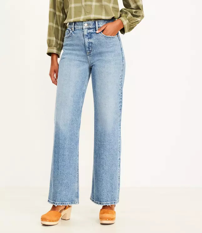 High Rise Wide Leg Jeans in Mid Indigo Wash | LOFT