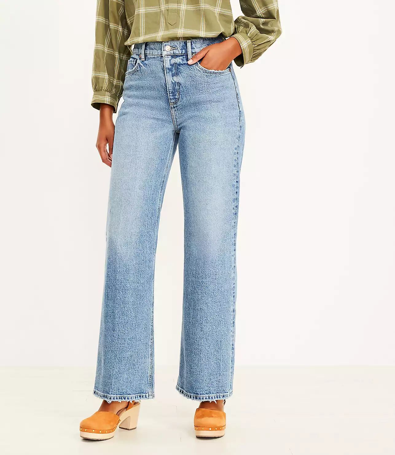 High Rise Wide Leg Jeans in Mid Indigo Wash | LOFT