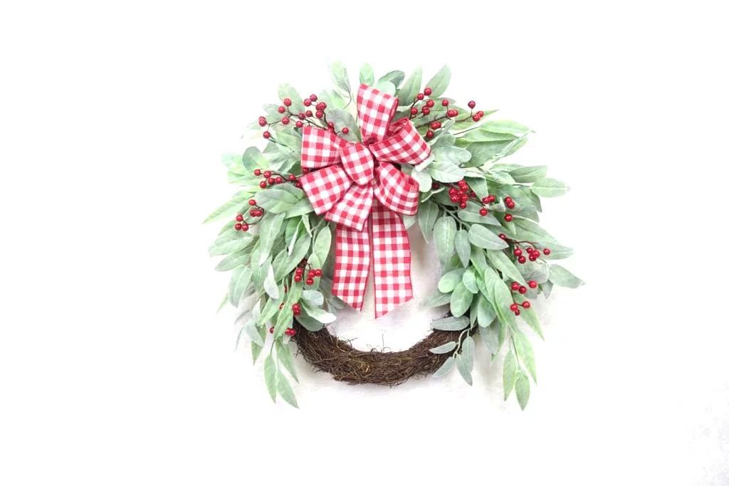 Holiday TIme Red Berry, Frosted Leaves, Red/White Bow Un-Lit 24" Christmas Wreath | Walmart (US)