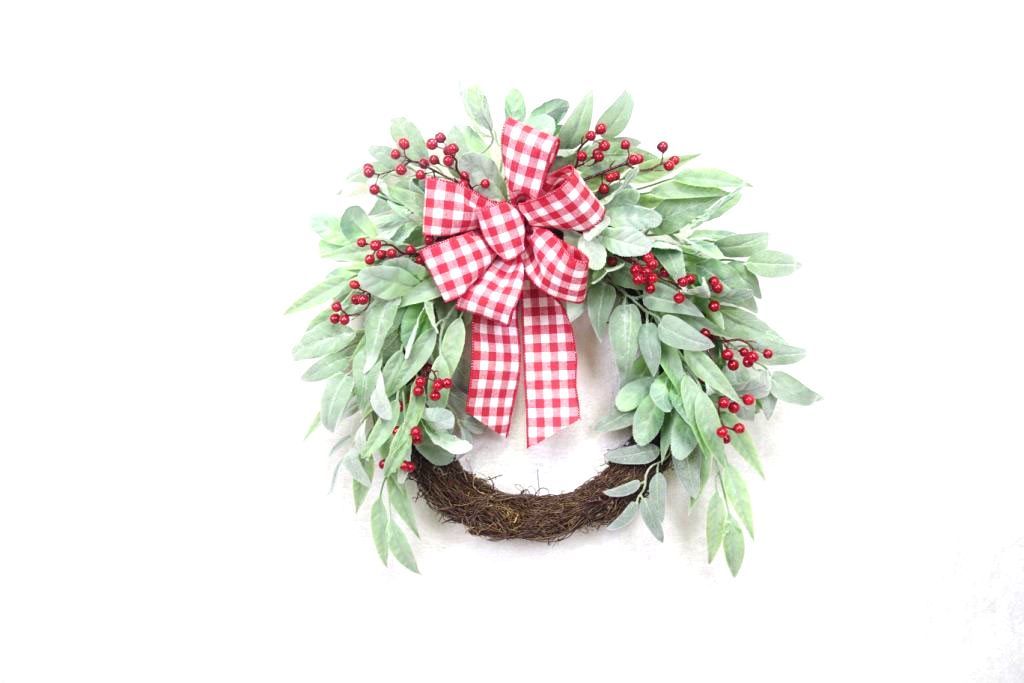 Holiday TIme Red Berry, Frosted Leaves, Red/White Bow Un-Lit 24" Christmas Wreath - Walmart.com | Walmart (US)